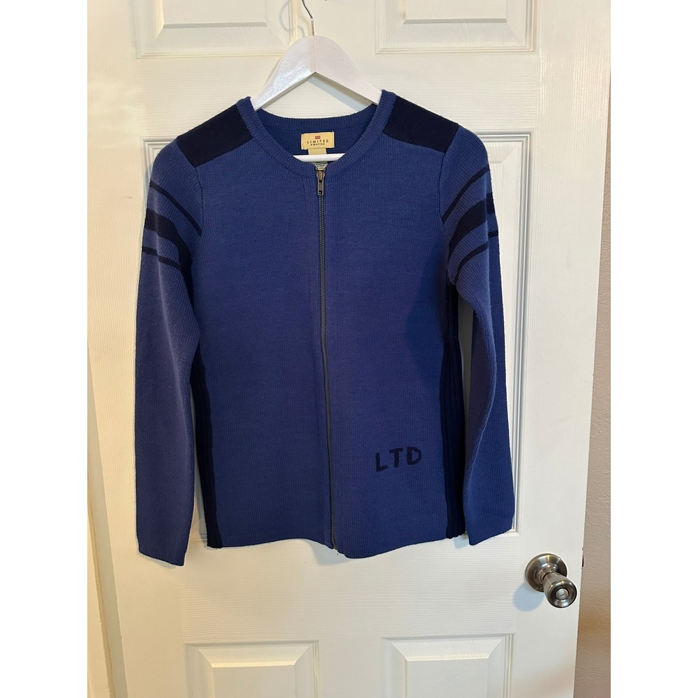 The‎ Limited Vintage Blue Colorblock Knit Full Zip Sweater Womens Medium